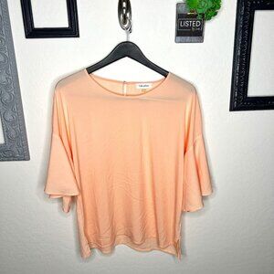 Calvin Klein Peach Blouse | Ruffle Sleeves | Size Large